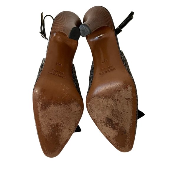 Dolce & Gabbana Black & Gray Tweed Slingback Heels Black Bow Wooden Heels Size 6 - Picture 13 of 13